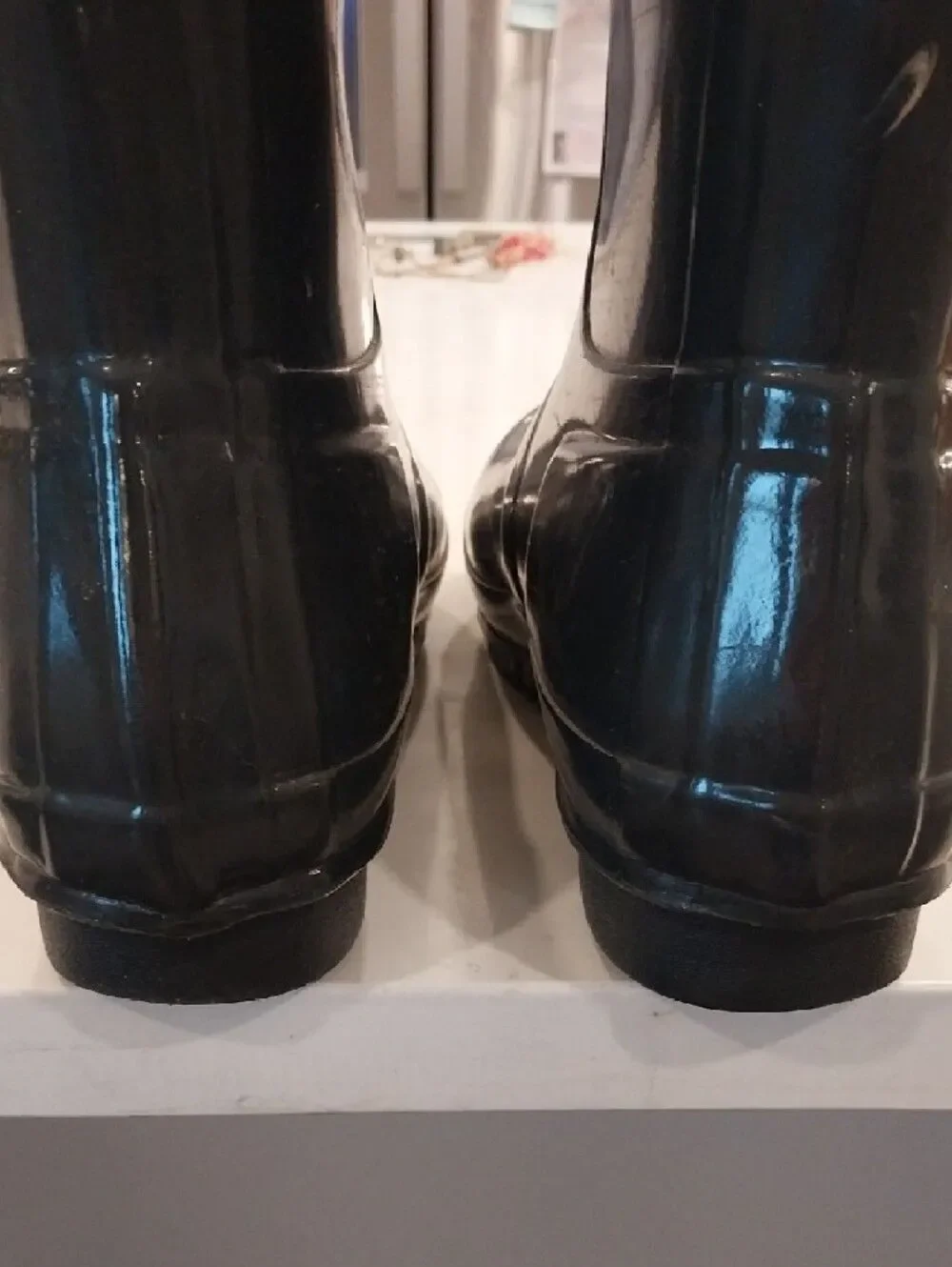 Hunter Black Gloss Rain Boots with Cream Knit Cuff Stockings...Size 9...NEW